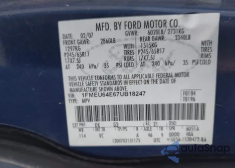 2007 Ford Explorer Eddie Bauer z USA, uszkodzony, nr VIN 1FMEU64E67UB18247